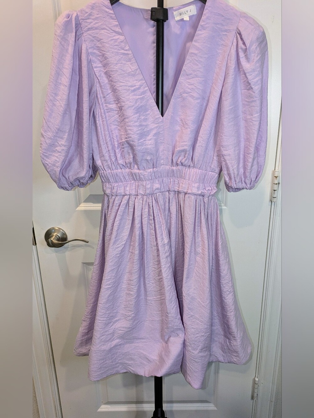 Billy J Calanthe Lilac Textured Balloon Sleeve Mini Dress Size 8